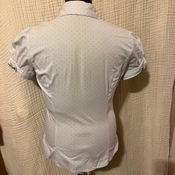 White/blue polka dot 6 button down shirt. Y2K - Picture 4 of 6